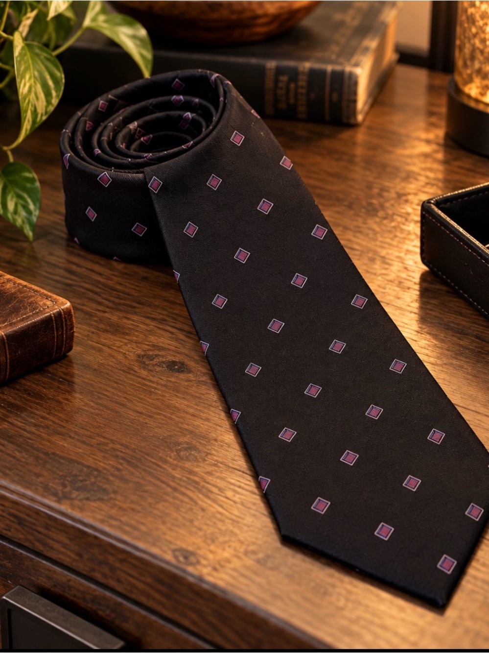 Vintage Christian Dior Monsieur 100% Silk Geometric Necktie Made USA